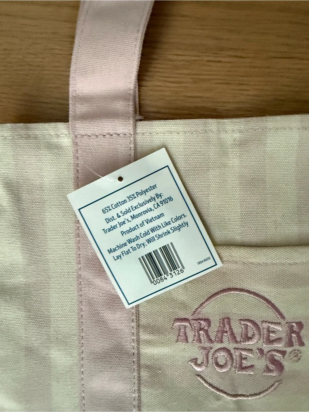 NWT Trader Joe's Mini Tote - Summer Pastel Striped - Pink & Cream - Picture 3 of 3